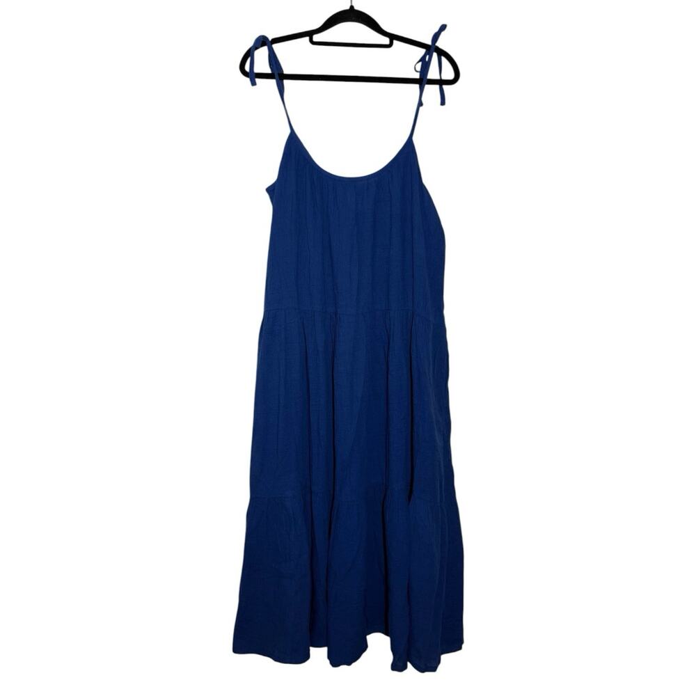 Honorine NWT Blue Lapis Cotton Gauze Resort Tie StrapDaisy Midi Dress Small $315